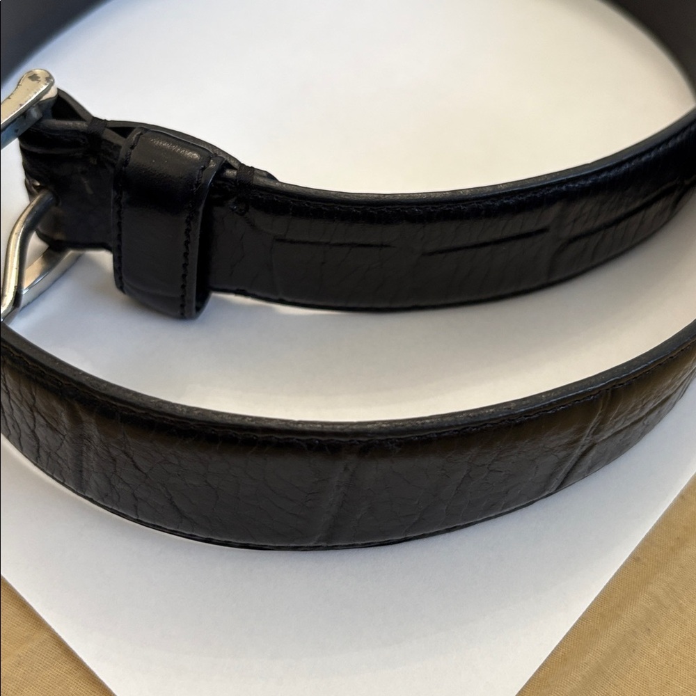 Mulberry Black Leather Belt with Silver Buckle